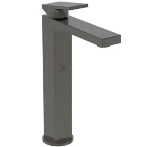 Waschtischarmatur in Magnetgrau von Ideal Standard mit einem rechteckigen Design und flachem Auslauf. Ideal für moderne Badezimmergestaltung.